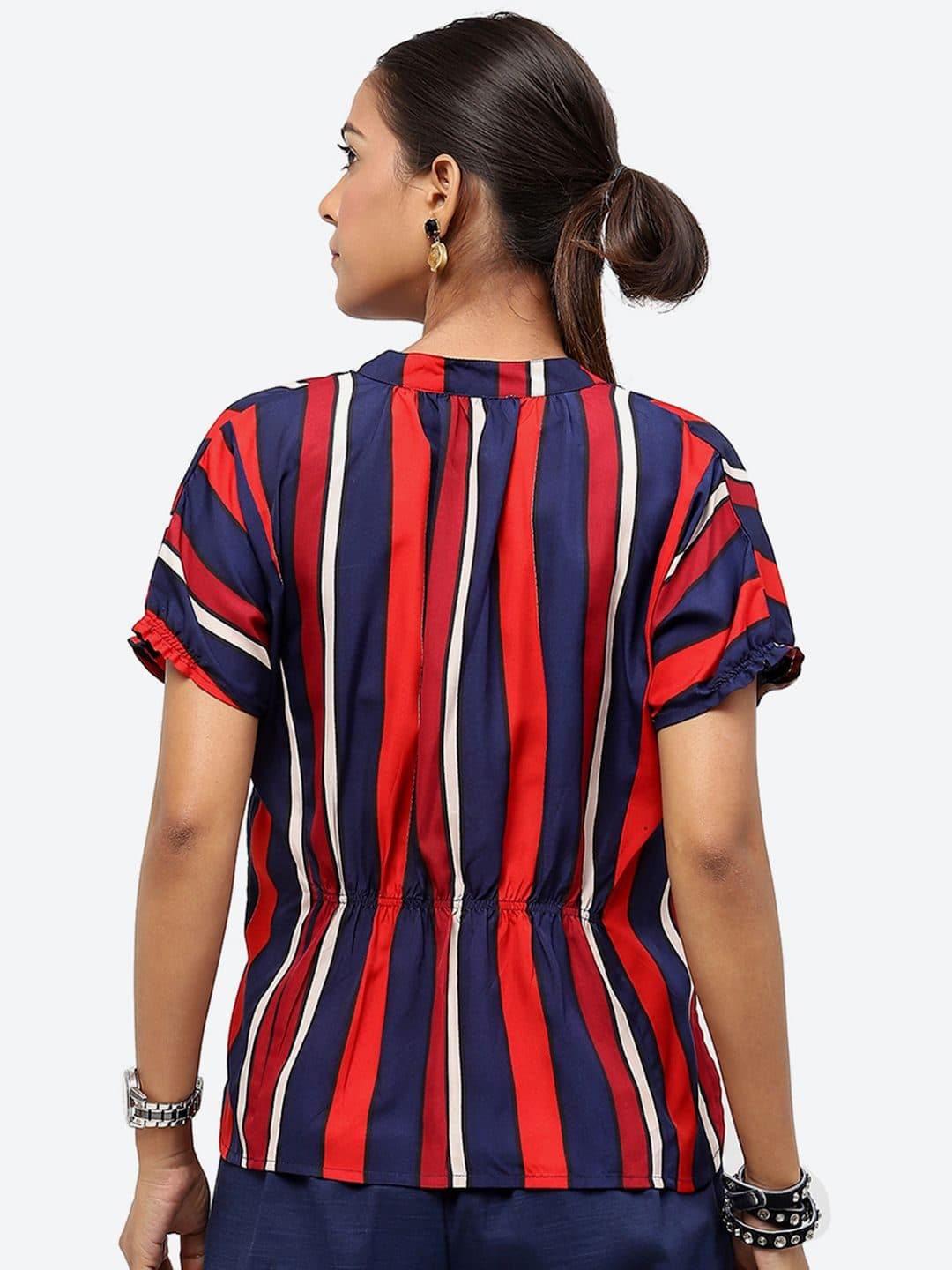 Baawri Striped Mandarin Collar Short Sleeves Top image 4