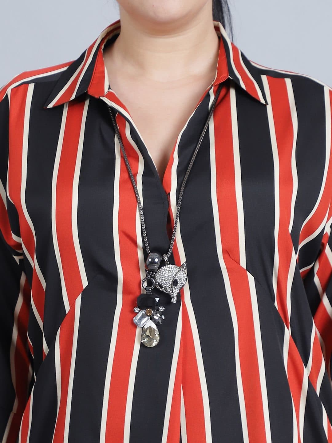 Baawri Striped Pattern Shirt Collar Shirt Style Top image 2