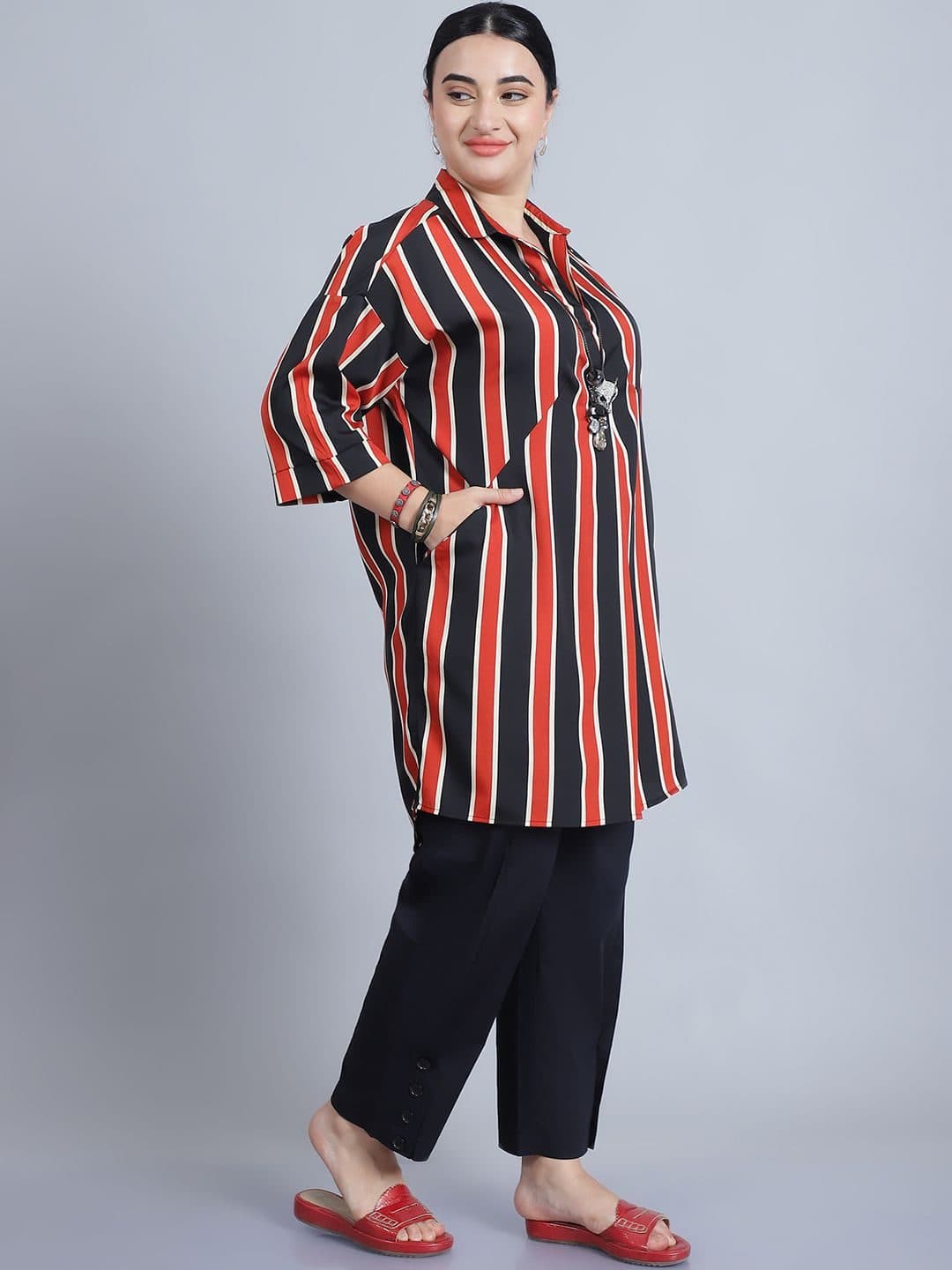 Baawri Striped Pattern Shirt Collar Shirt Style Top image 3