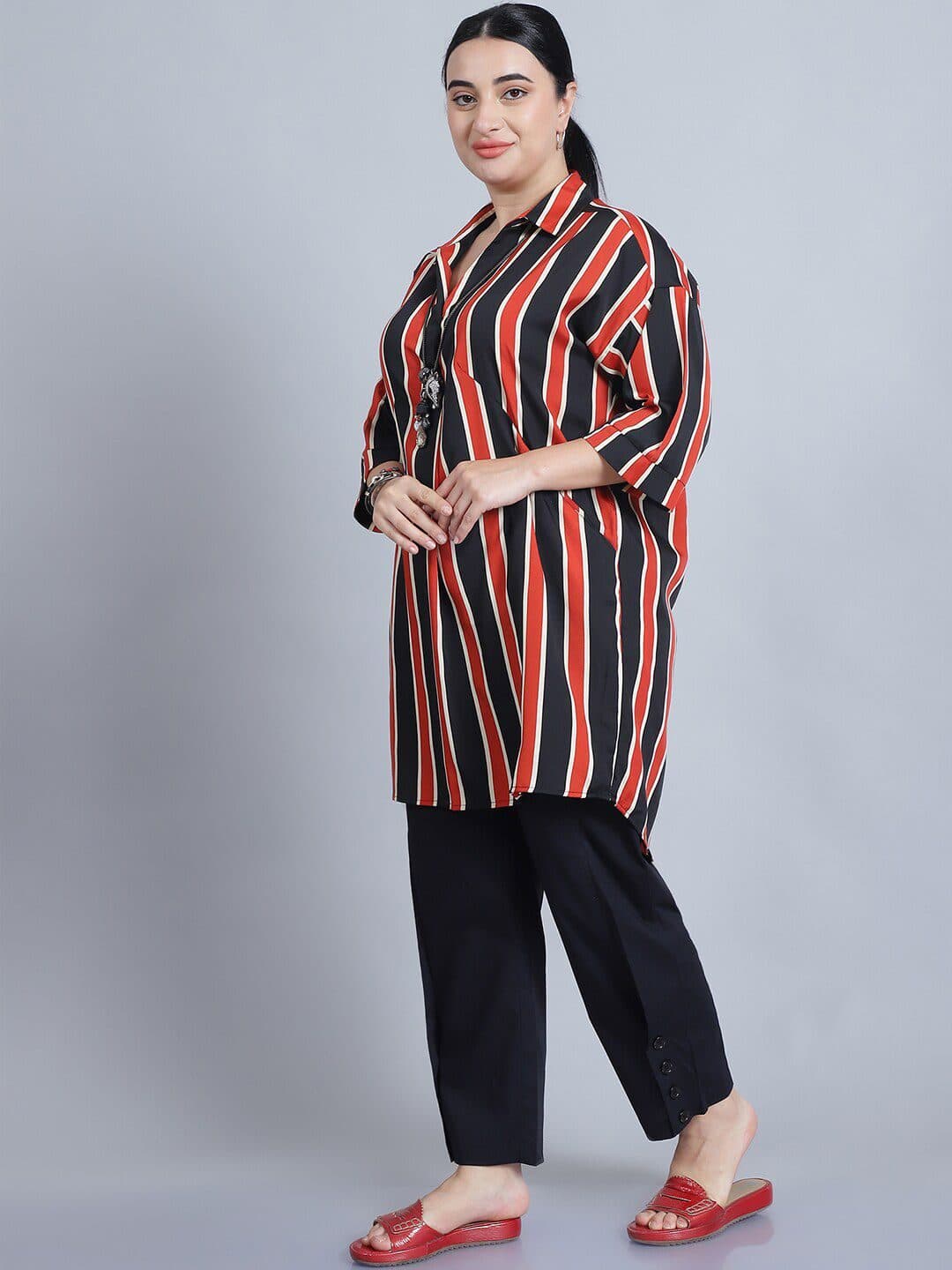 Baawri Striped Pattern Shirt Collar Shirt Style Top image 5