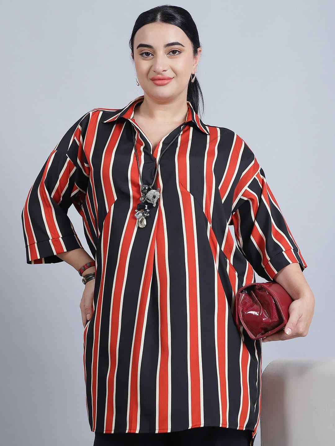 Baawri Striped Pattern Shirt Collar Shirt Style Top image 7