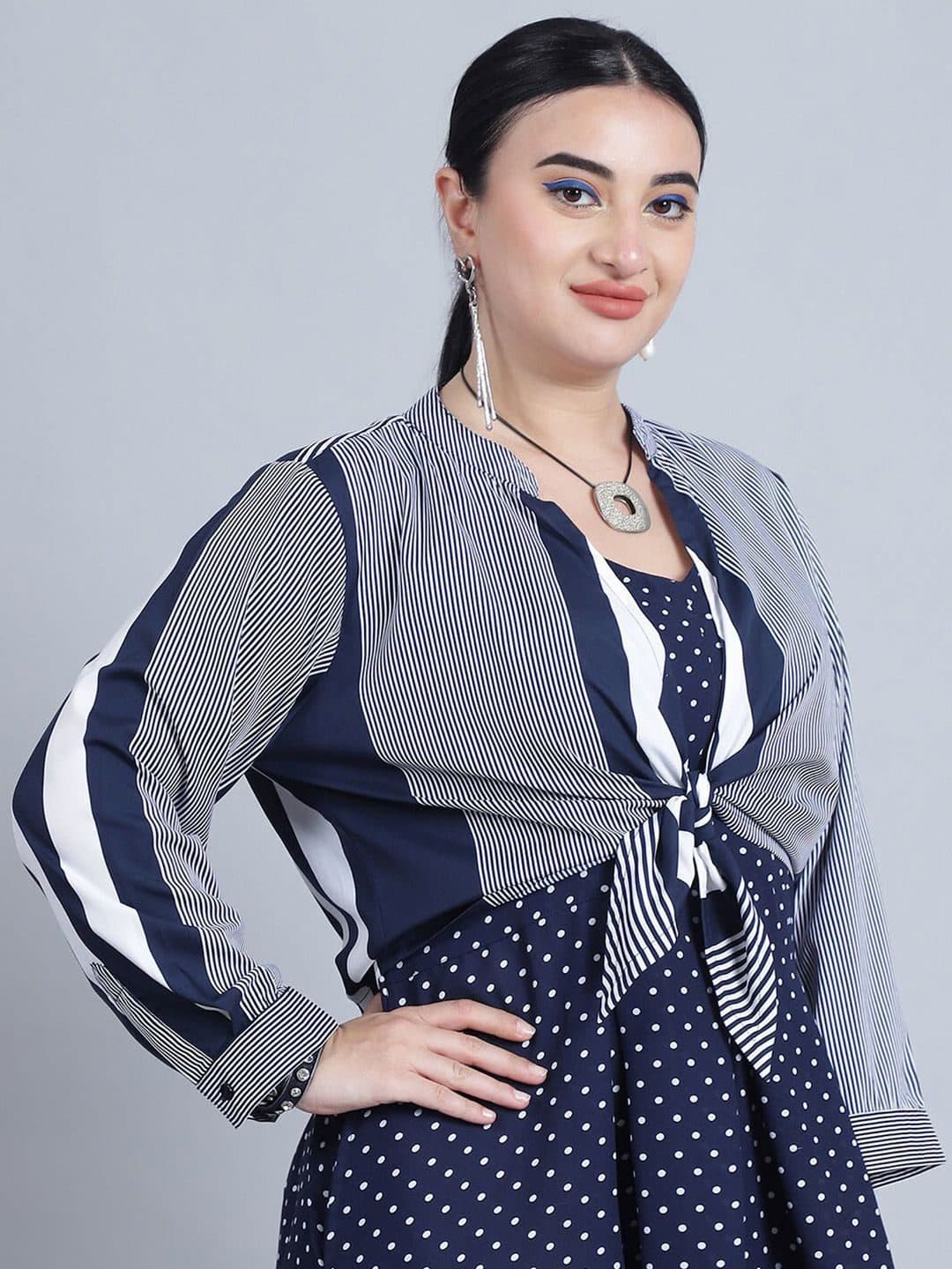 Baawri Striped Pattern Tie-Up Neck Top image 3