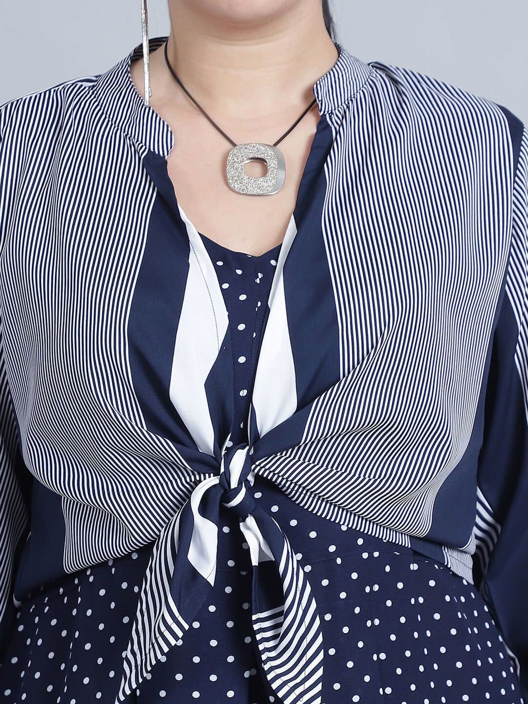 Baawri Striped Pattern Tie-Up Neck Top image 2