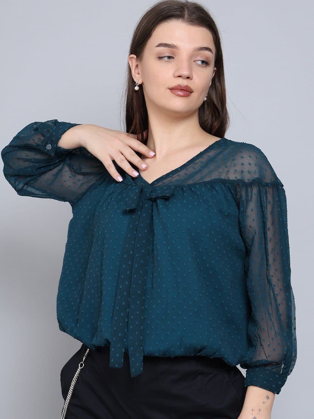 Baawri Tie-Up Neck Long Cuffed Sleeves Top image 1