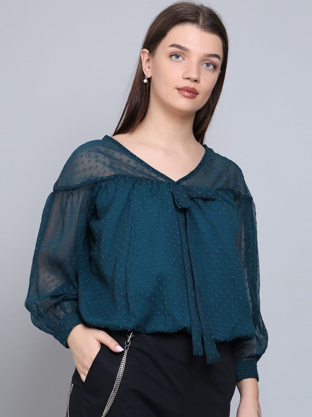 Baawri Tie-Up Neck Long Cuffed Sleeves Top image 3