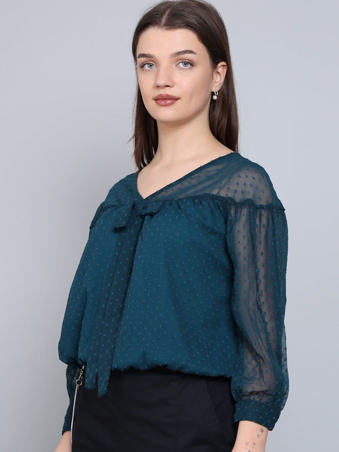Baawri Tie-Up Neck Long Cuffed Sleeves Top image 5