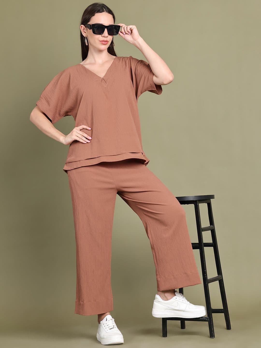 Baawri V Neck Top With Trousers Co-Ords Set image 1