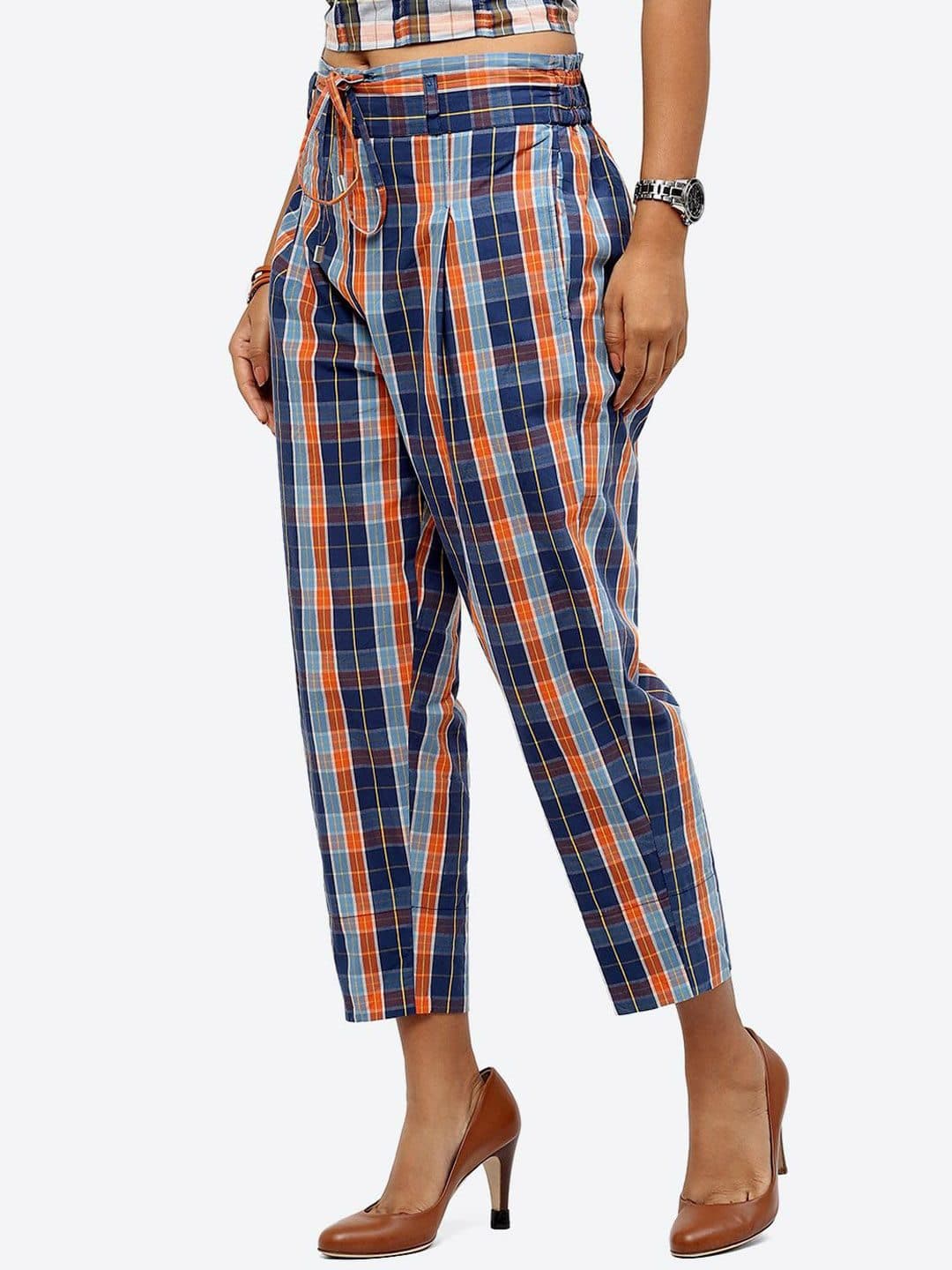 Baawri Women Checked Regular Fit Trousers image 3