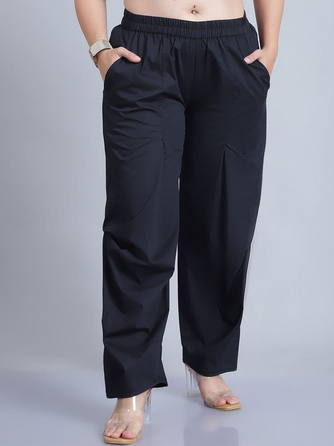 Baawri Women Plus Size Regular Fit Pleated Cotton Trouser image 1