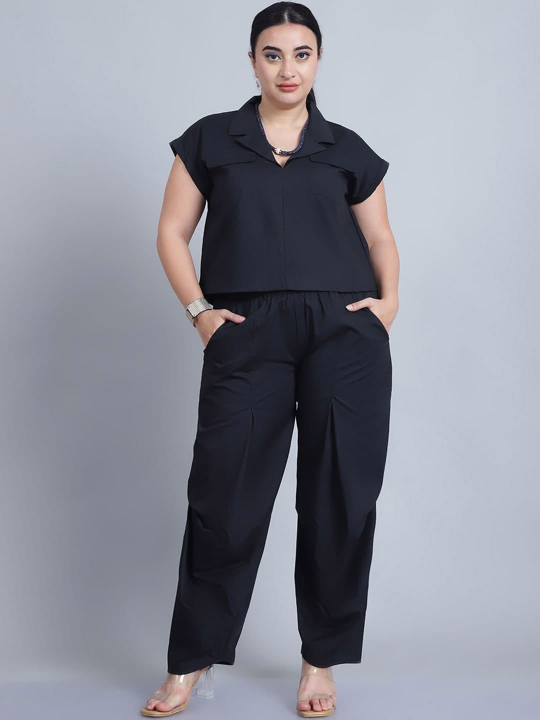 Baawri Women Pure Cotton Shirt Collar Neck Top & Trousers Co-Ords image 1