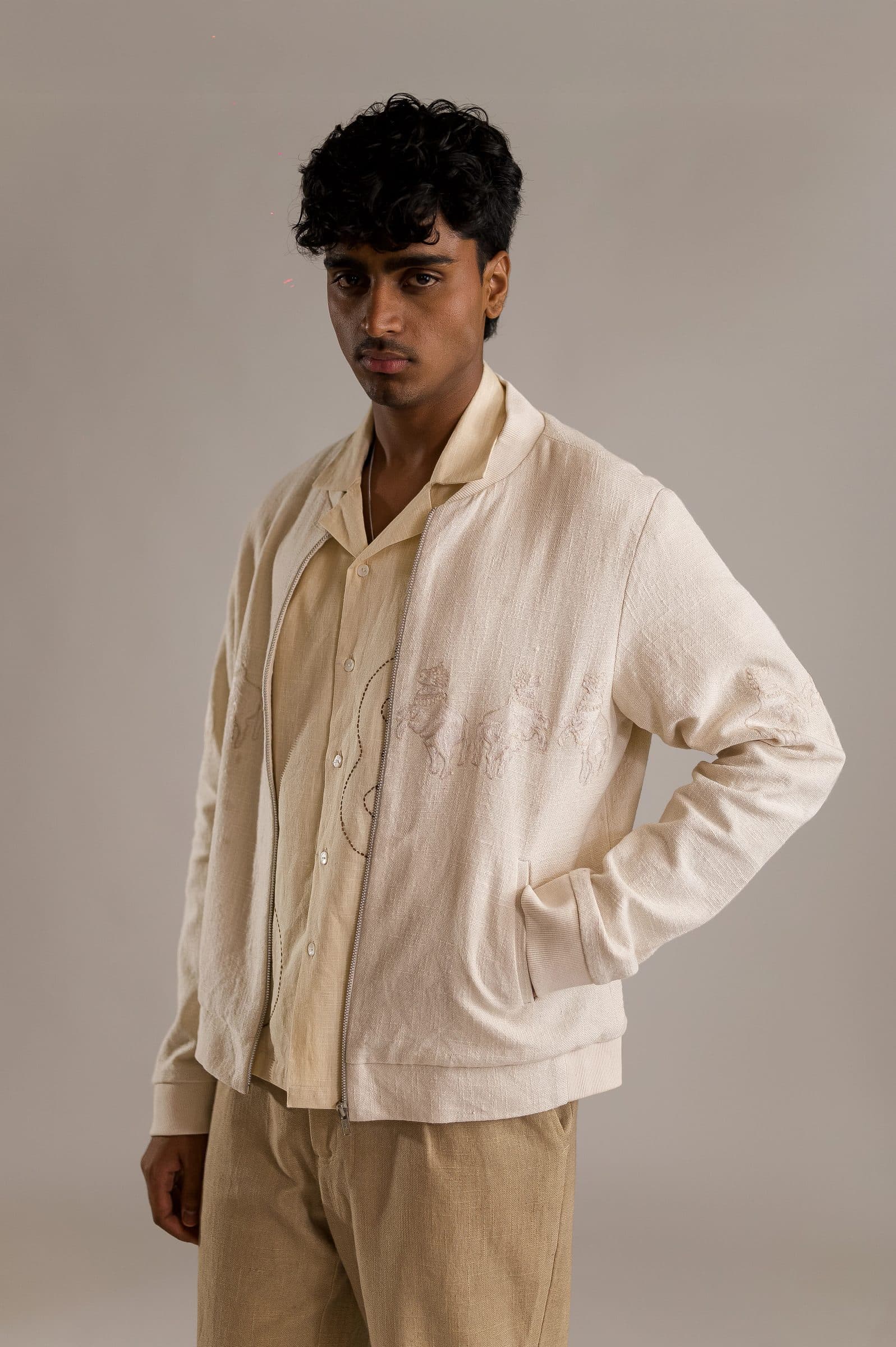 Kaamdhenu Embroidered Bomber - OW hover