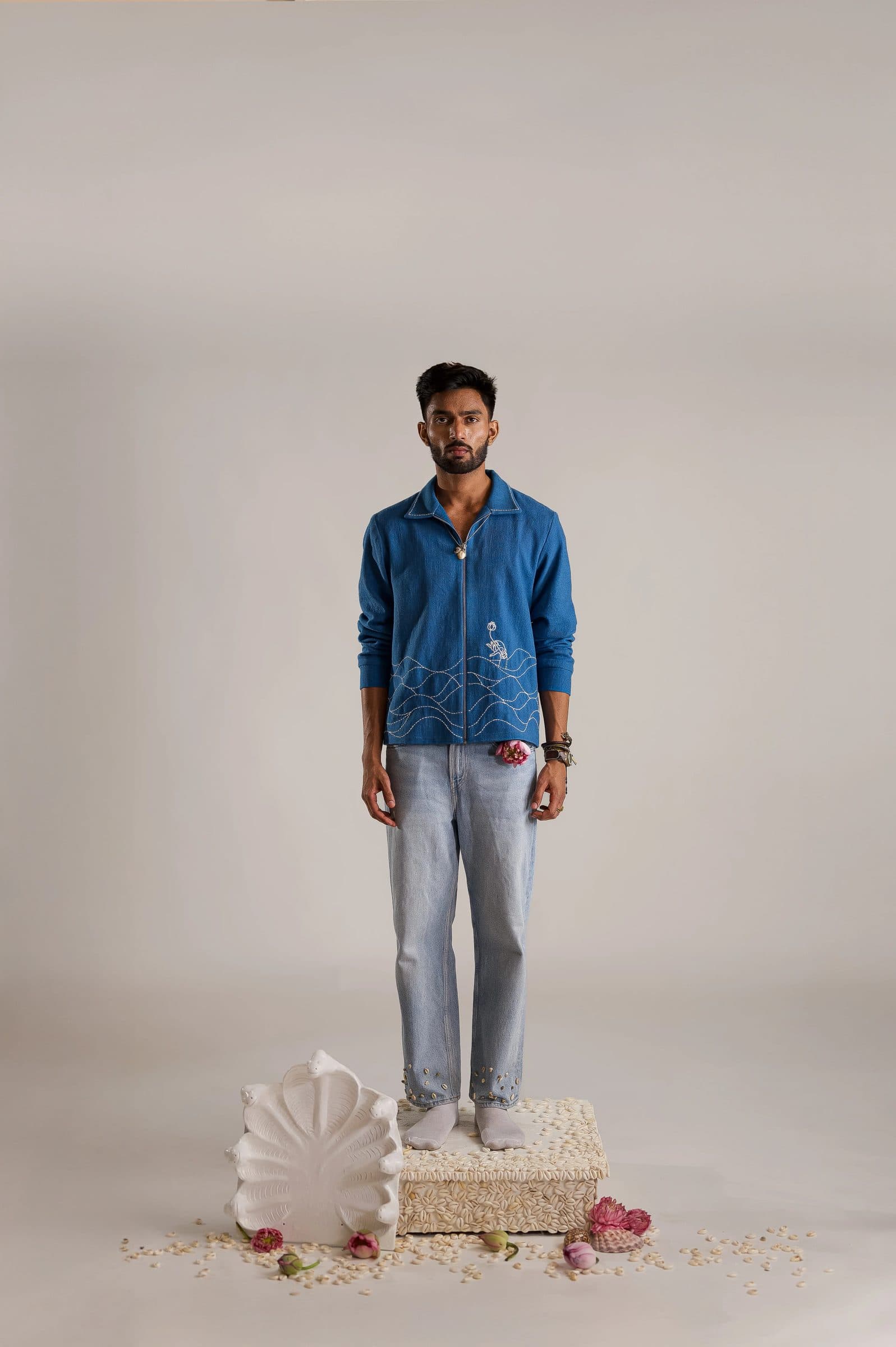 Lakshmi Hand Embroidered Jacket - Blue image 3