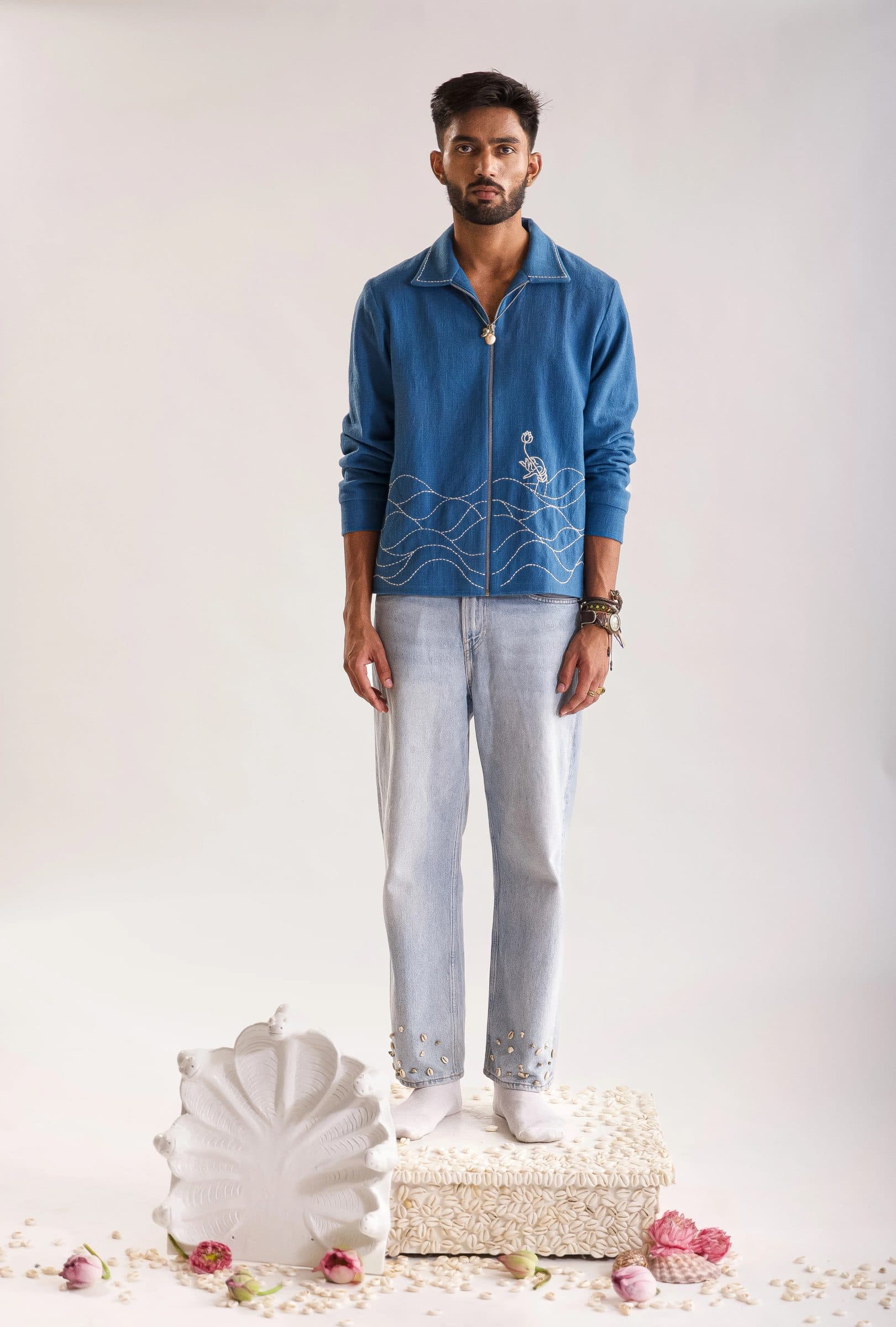 Lakshmi Hand Embroidered Jacket - Blue image 4