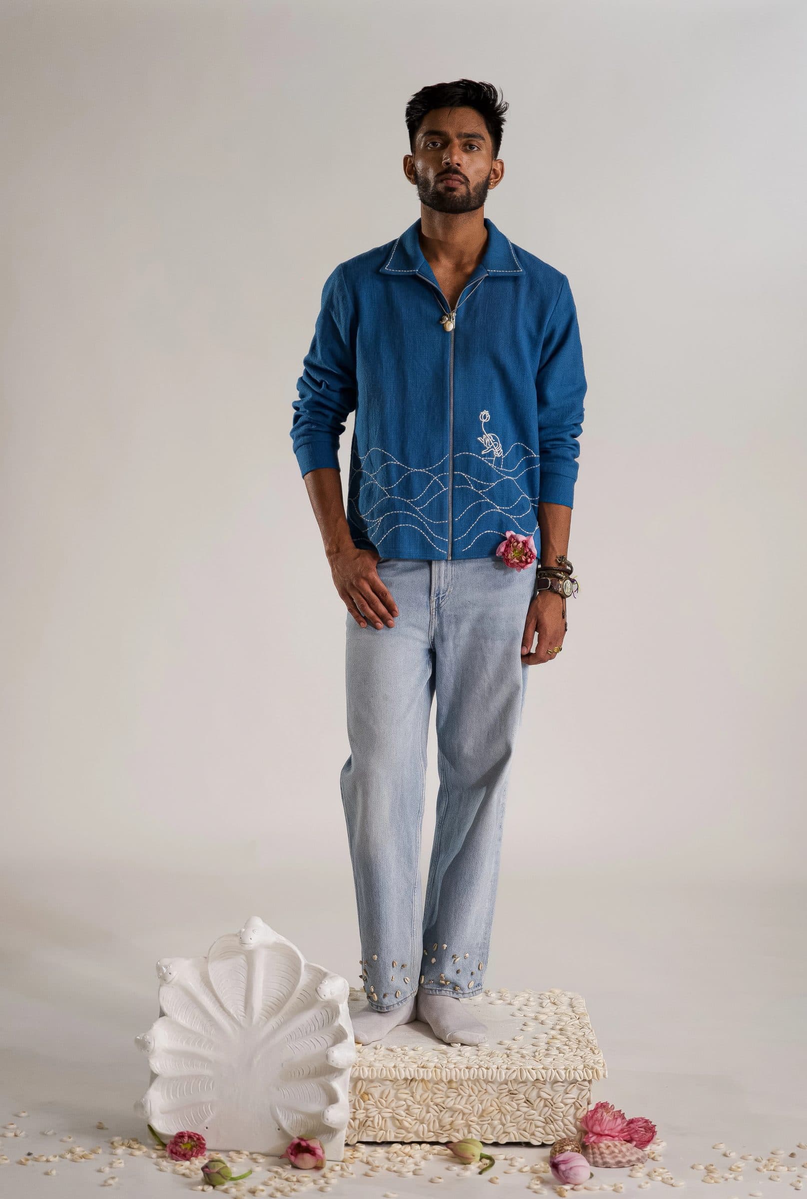 Lakshmi Hand Embroidered Jacket - Blue hover