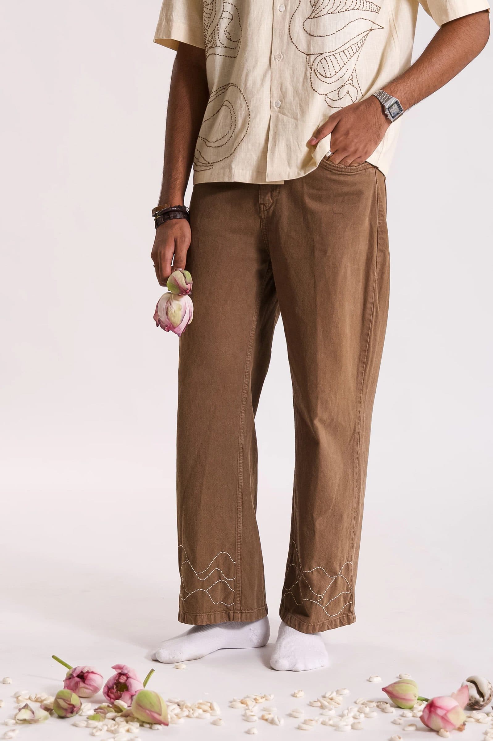 Lehar Embroidered Denim - Brown