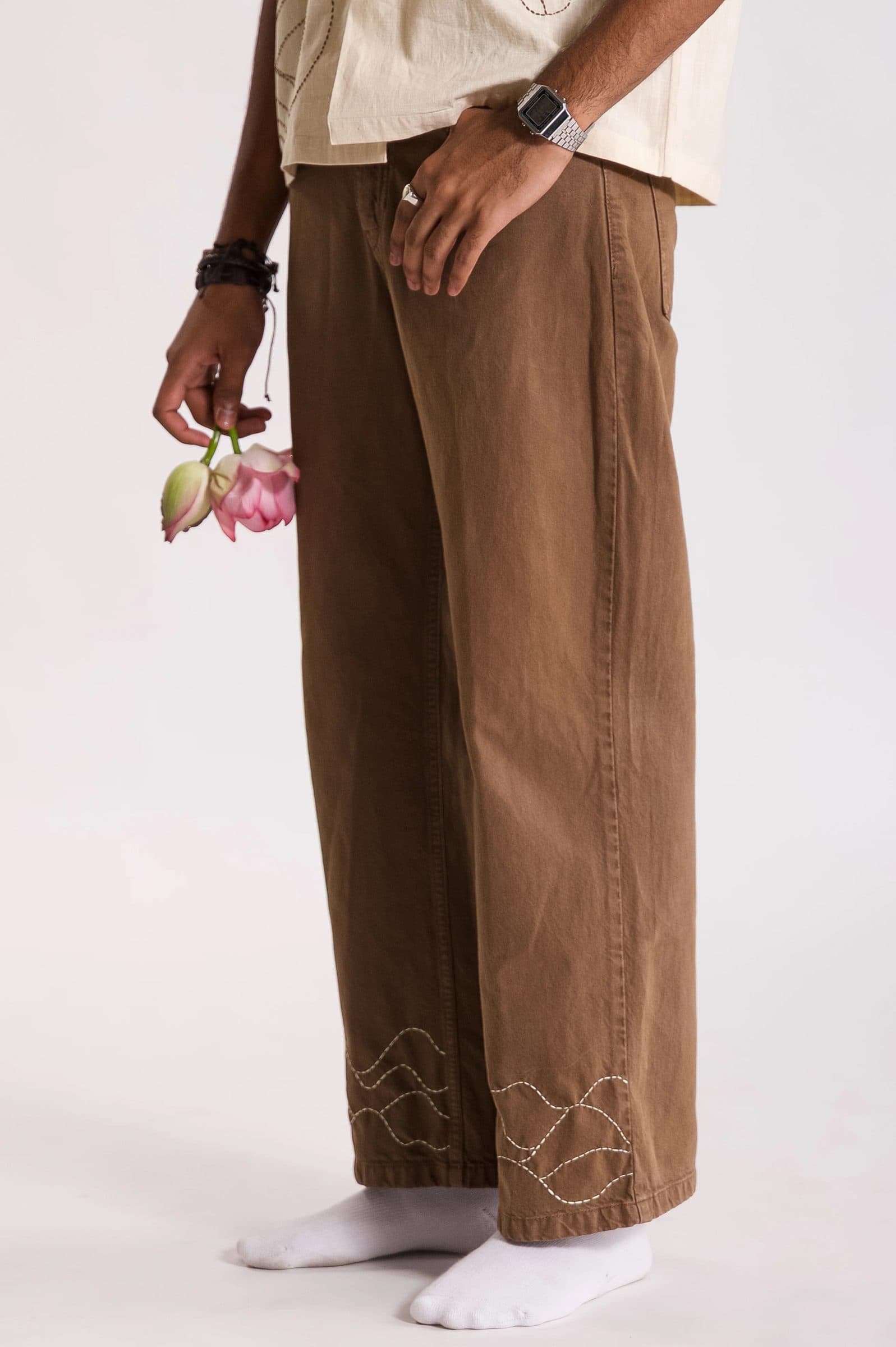 Lehar Embroidered Denim - Brown hover