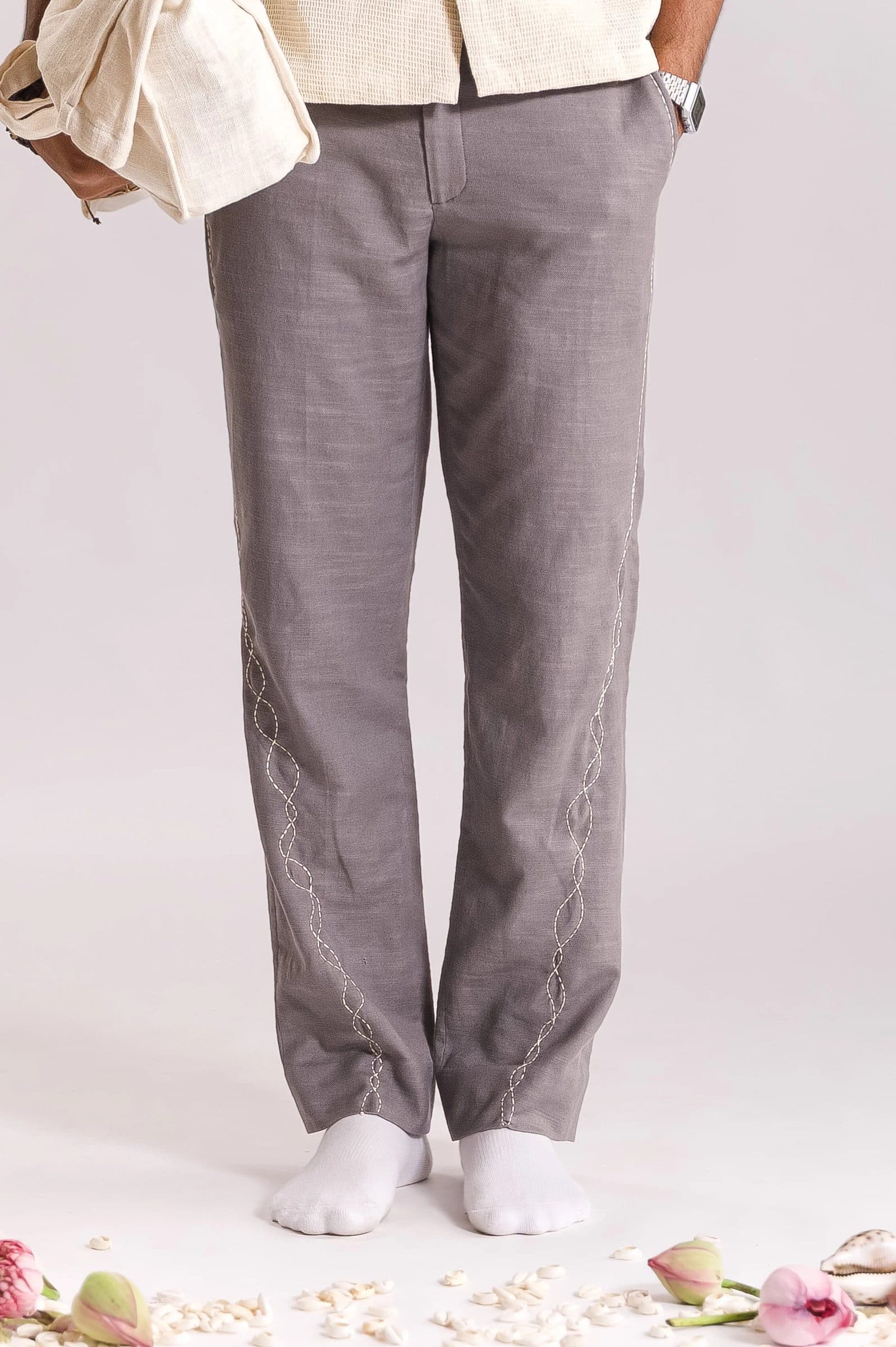 Lehar Embroidered Trouser - Grey