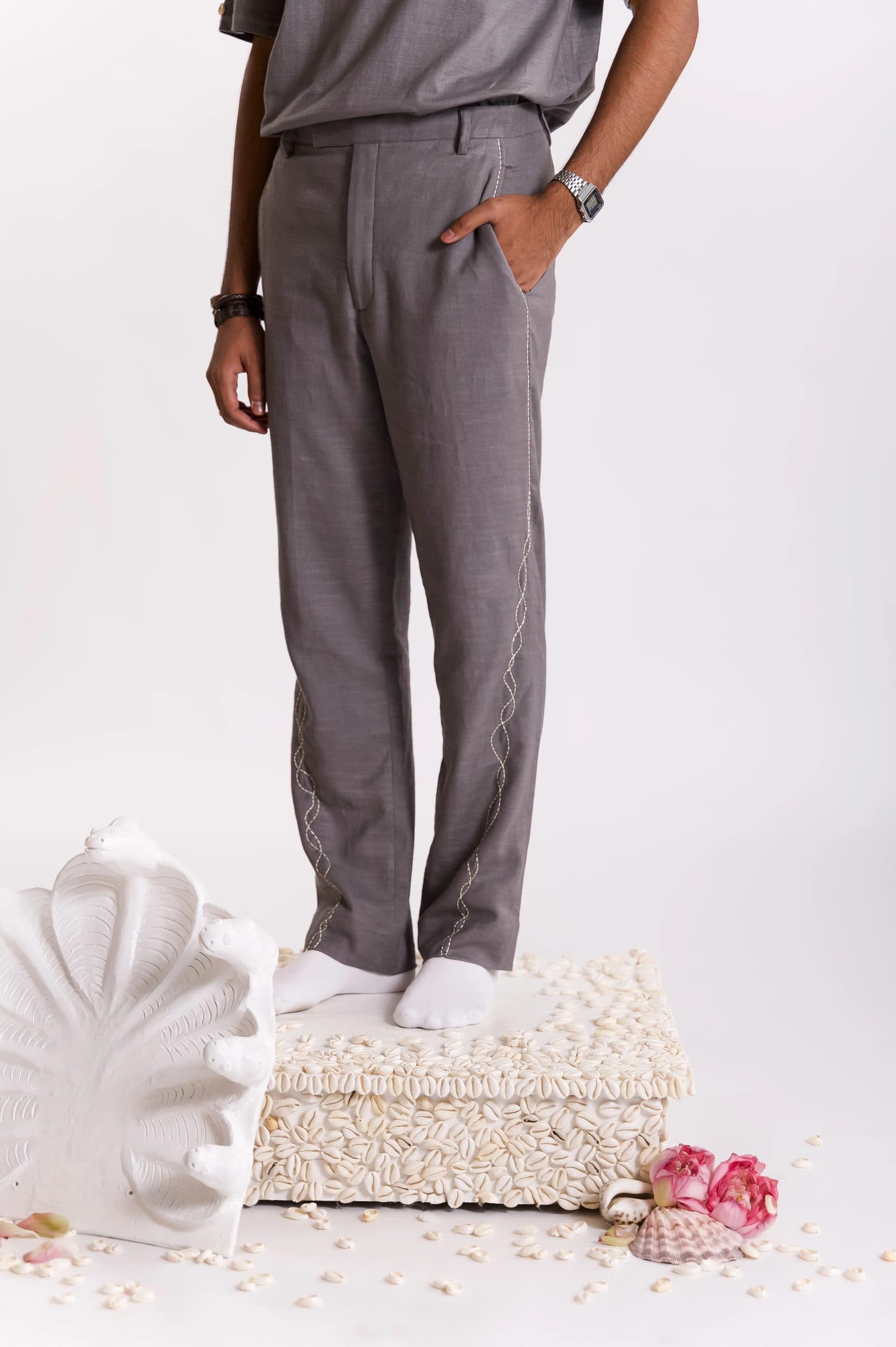Lehar Embroidered Trouser - Grey image 4