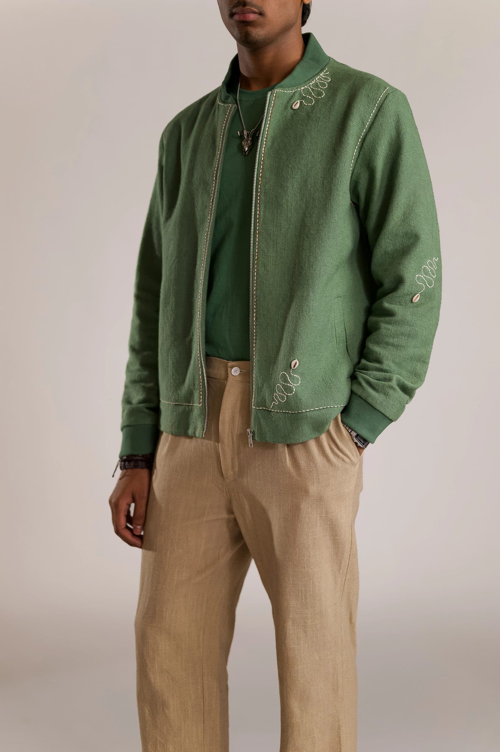 Multi Serpent Embroidered Bomber - Green hover