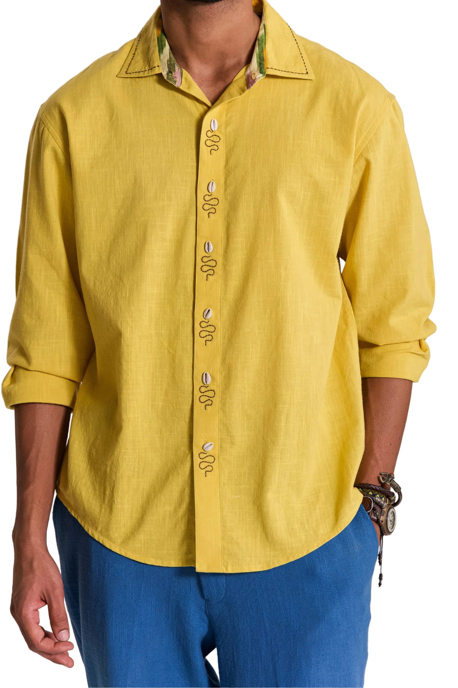 Multi Serpent Embroidered Shirt - Yellow