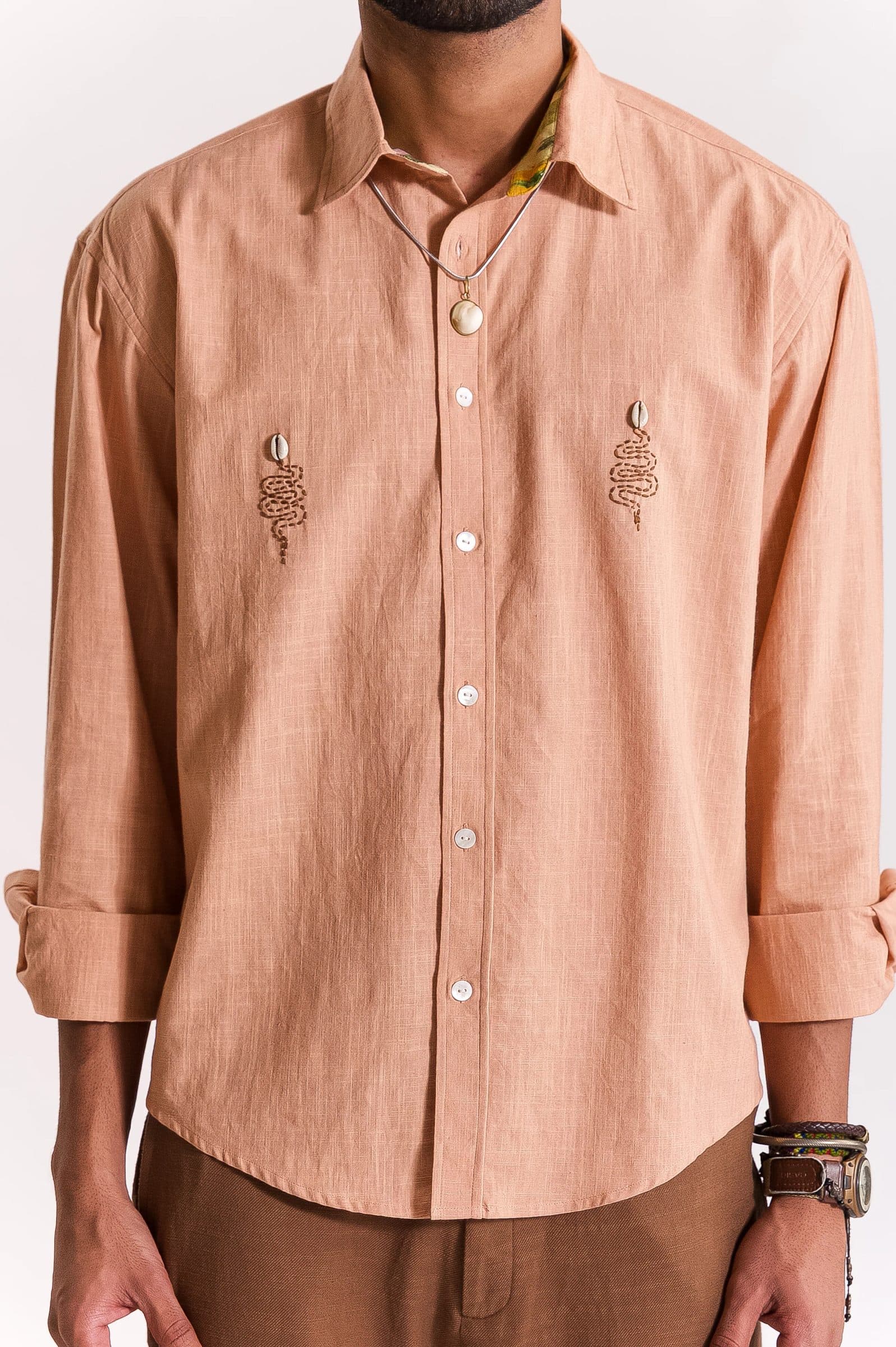 Sarp Embroidered Shirt - Peach image 1