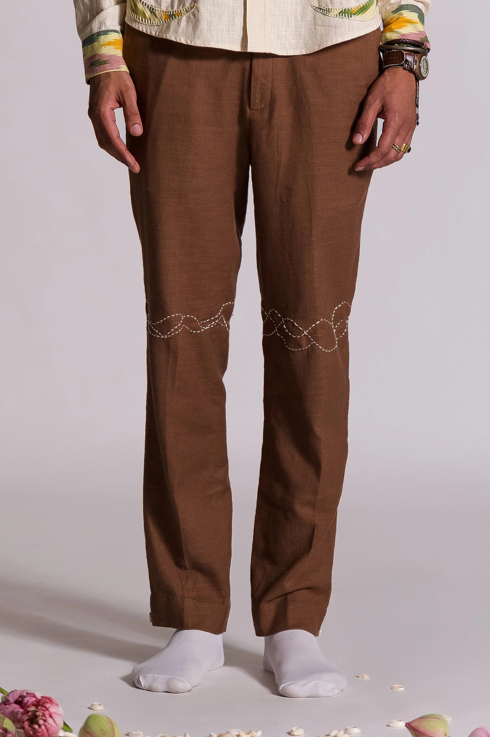 Wave Embroidered Trouser - Brown hover