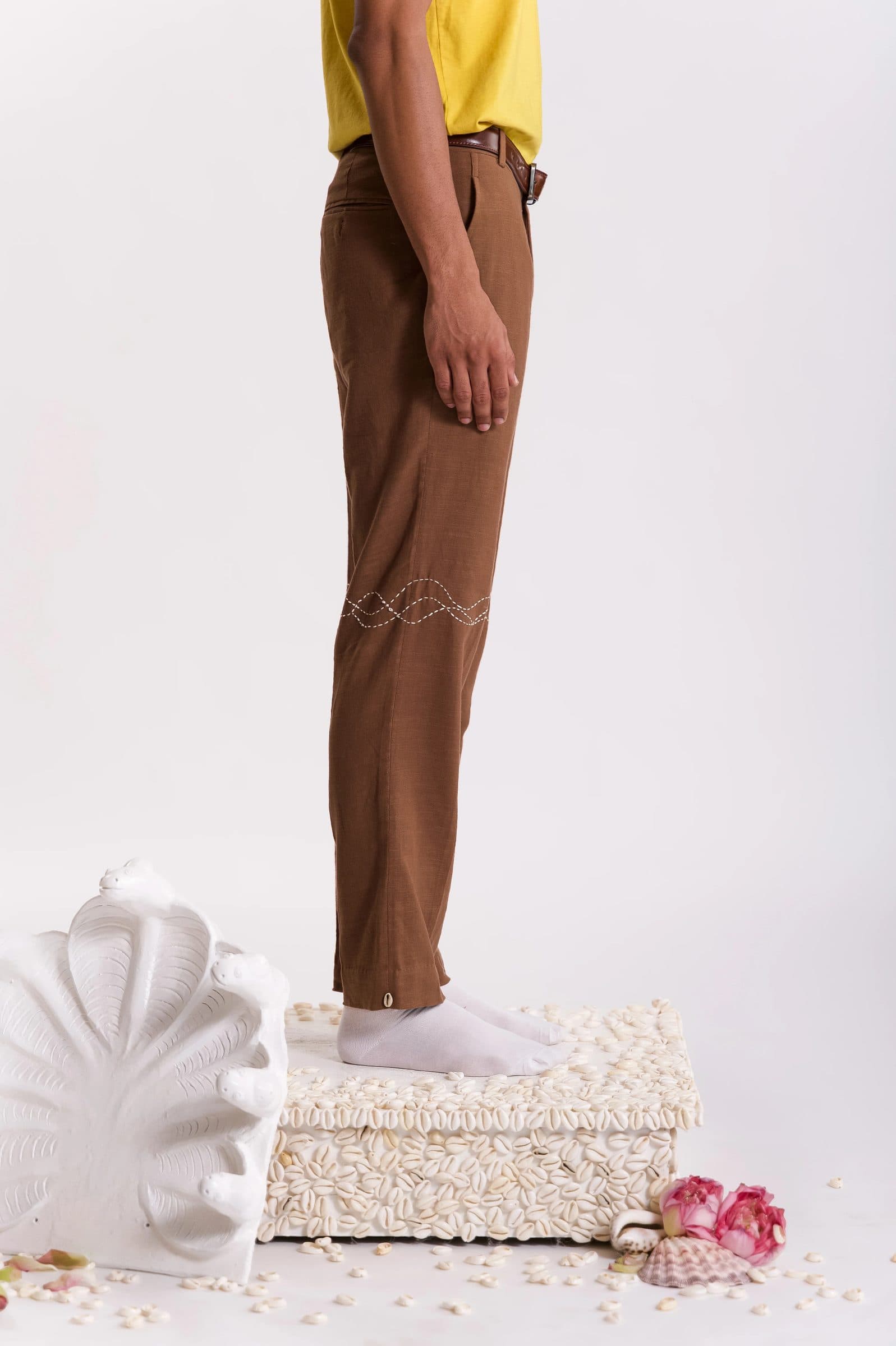 Wave Embroidered Trouser - Brown image 3