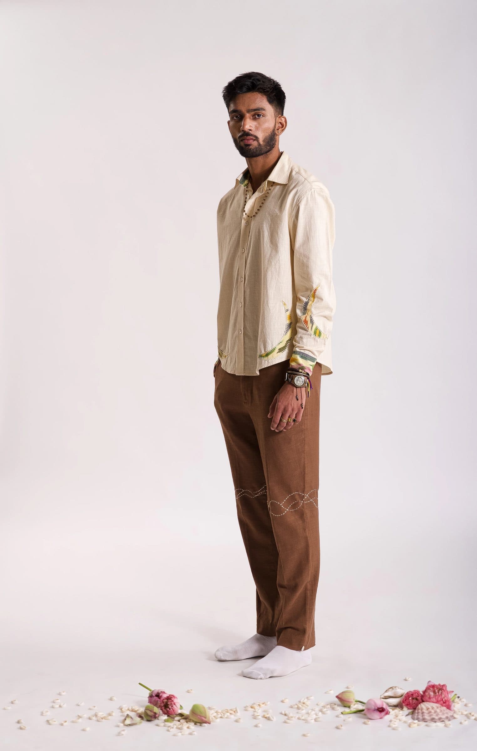 Wave Embroidered Trouser - Brown image 6