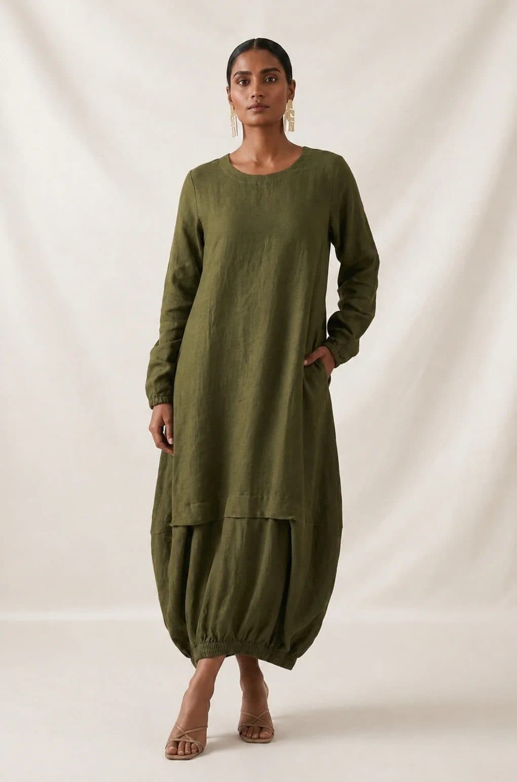 Army Green Boho Balloon Dress image 2