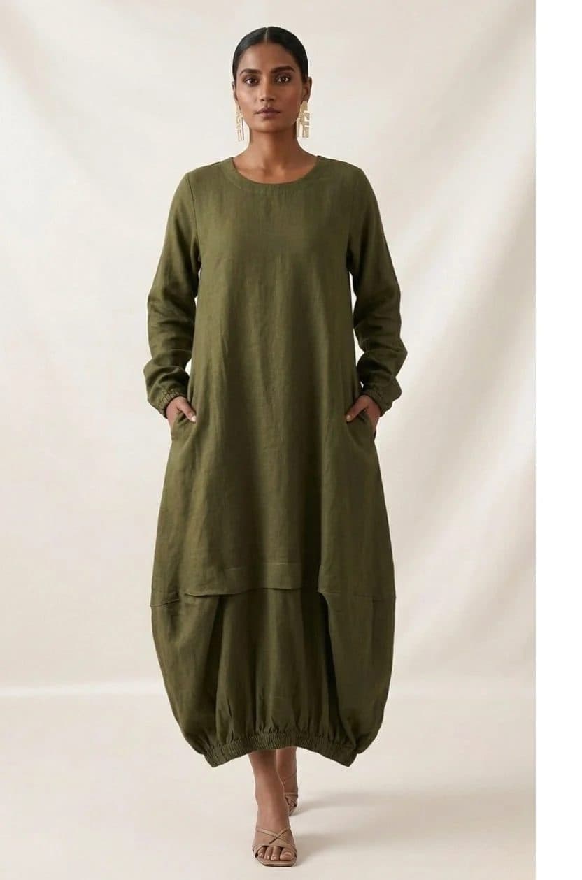 Army Green Boho Balloon Dress image 1
