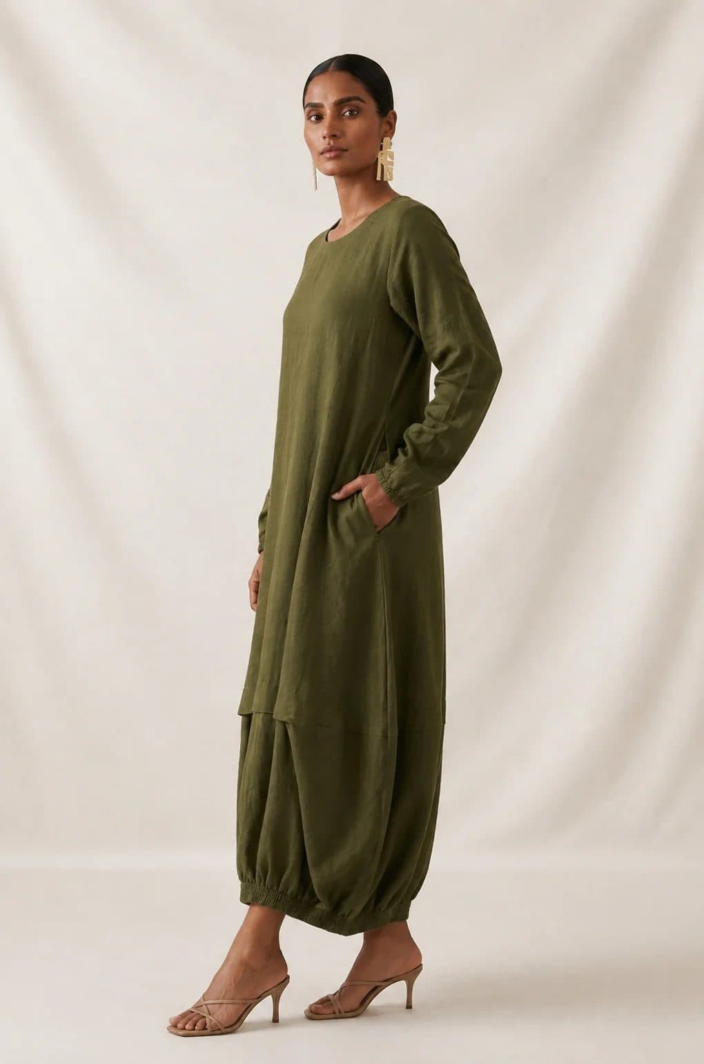 Army Green Boho Balloon Dress image 3