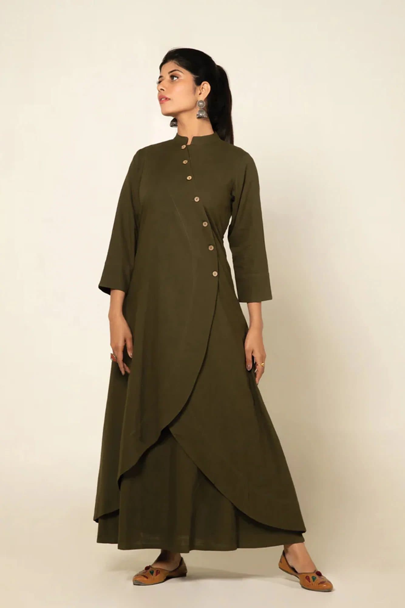 Army Green Everyday Elegance Kurta Set image 1