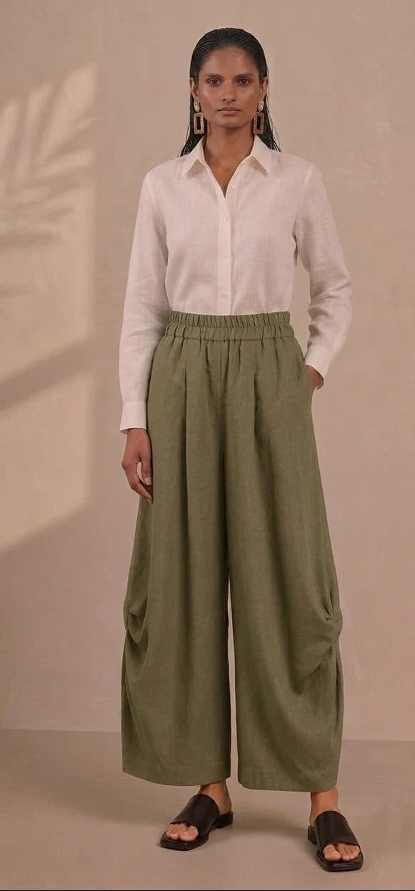 Army Green Wide Leg Lantern Pants image 2