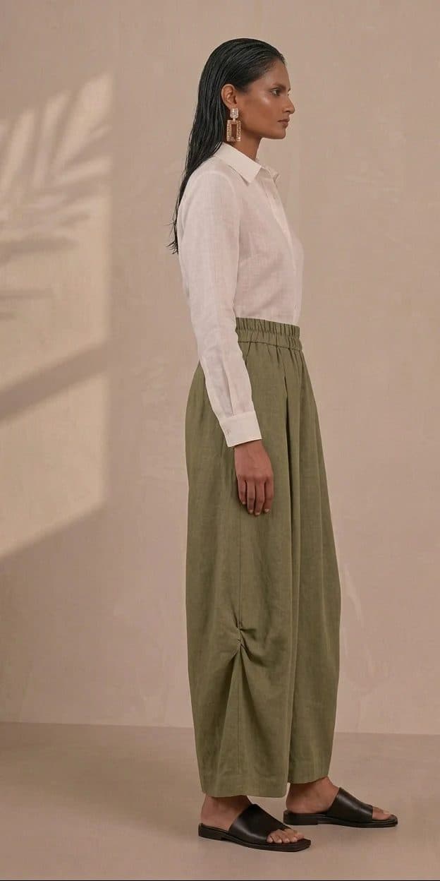 Army Green Wide Leg Lantern Pants image 3
