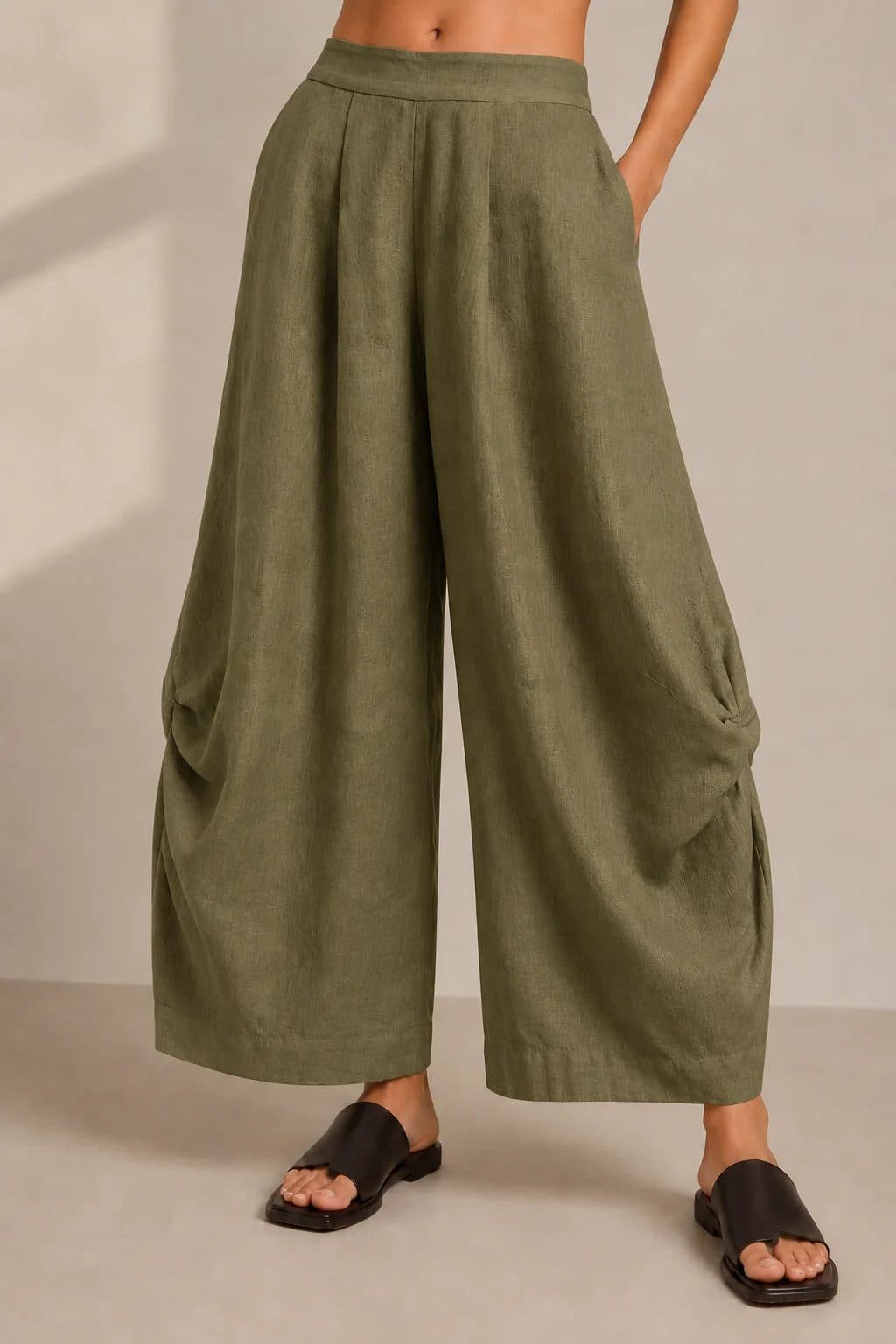 Army Green Wide Leg Lantern Pants image 1
