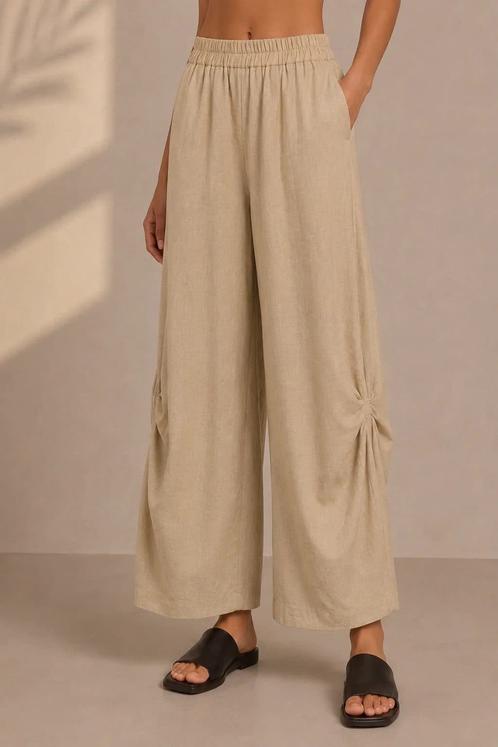 Beige Wide Leg Lantern Pants image 1
