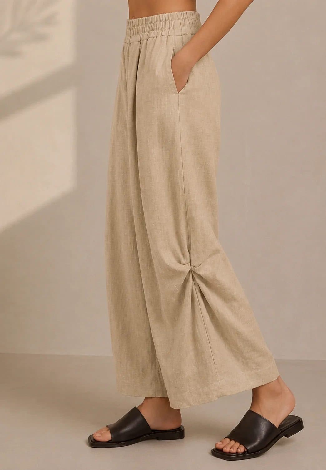 Beige Wide Leg Lantern Pants image 2