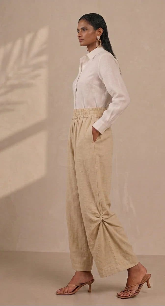 Beige Wide Leg Lantern Pants image 3
