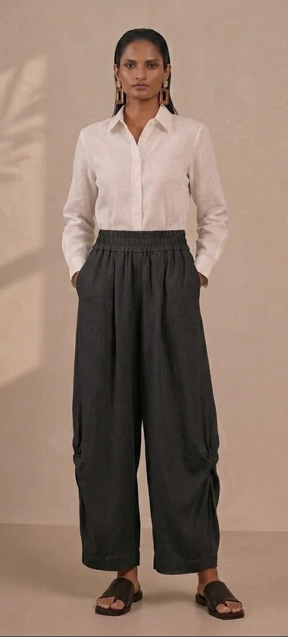 Black Wide Leg Lantern Pants image 2