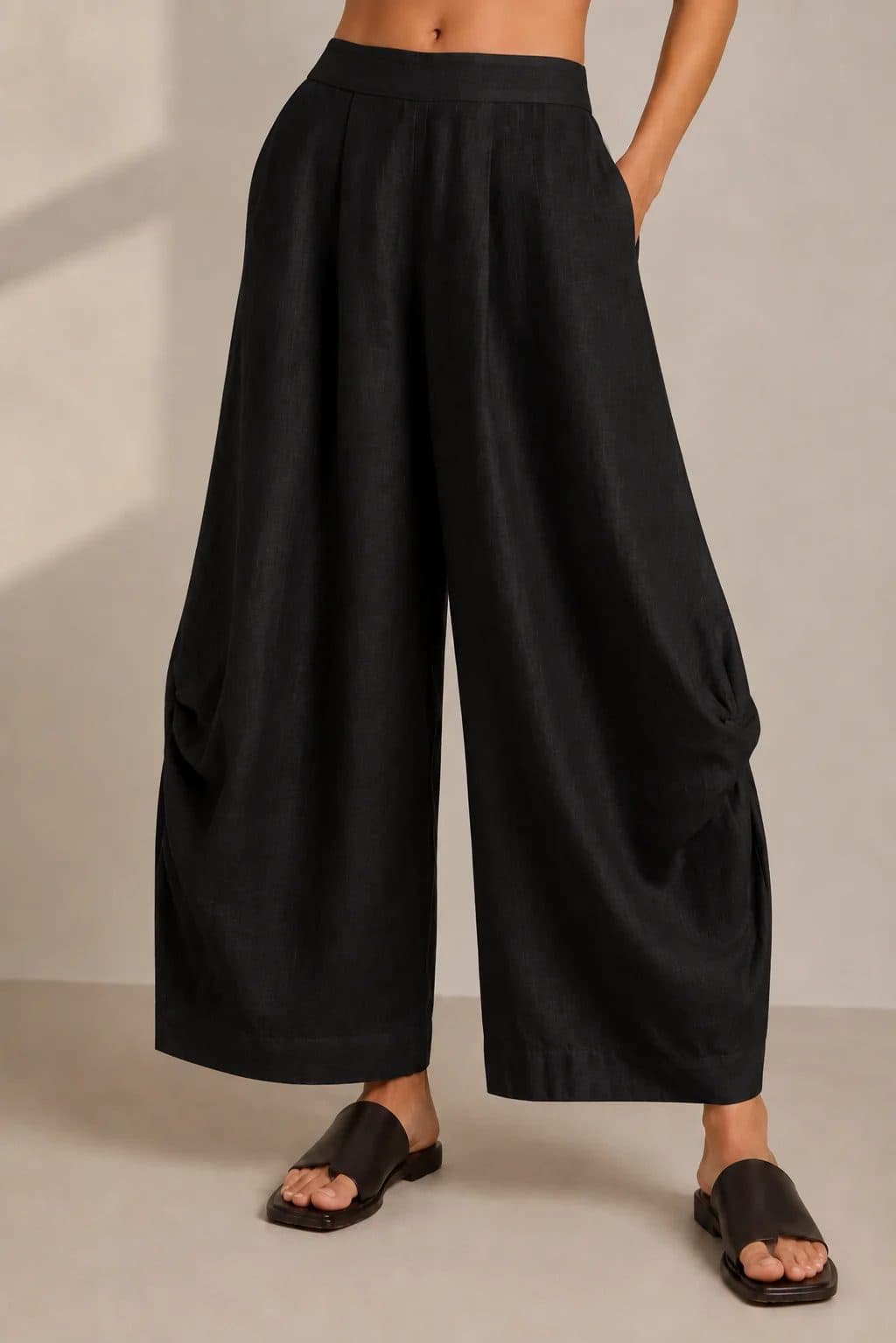 Black Wide Leg Lantern Pants image 1