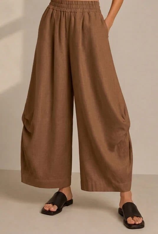 Brown Wide Leg Lantern Pants image 1