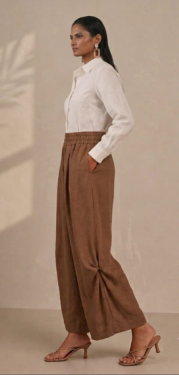 Brown Wide Leg Lantern Pants image 2
