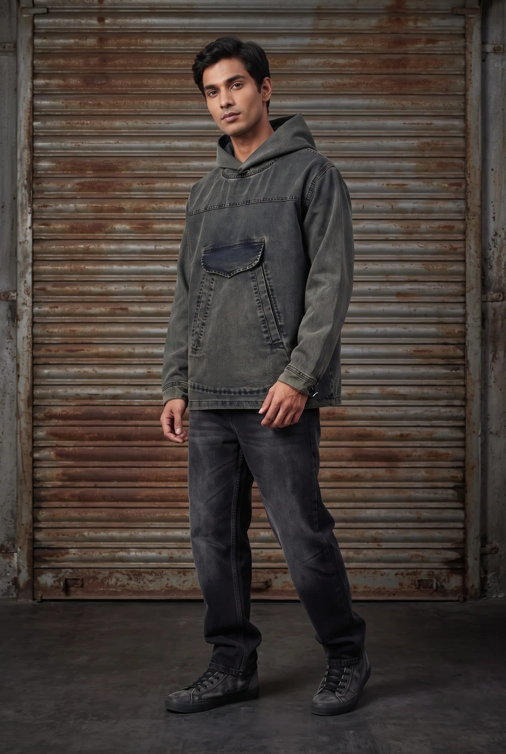 ACID WASH DENIM MEN'S HOODIE image 7