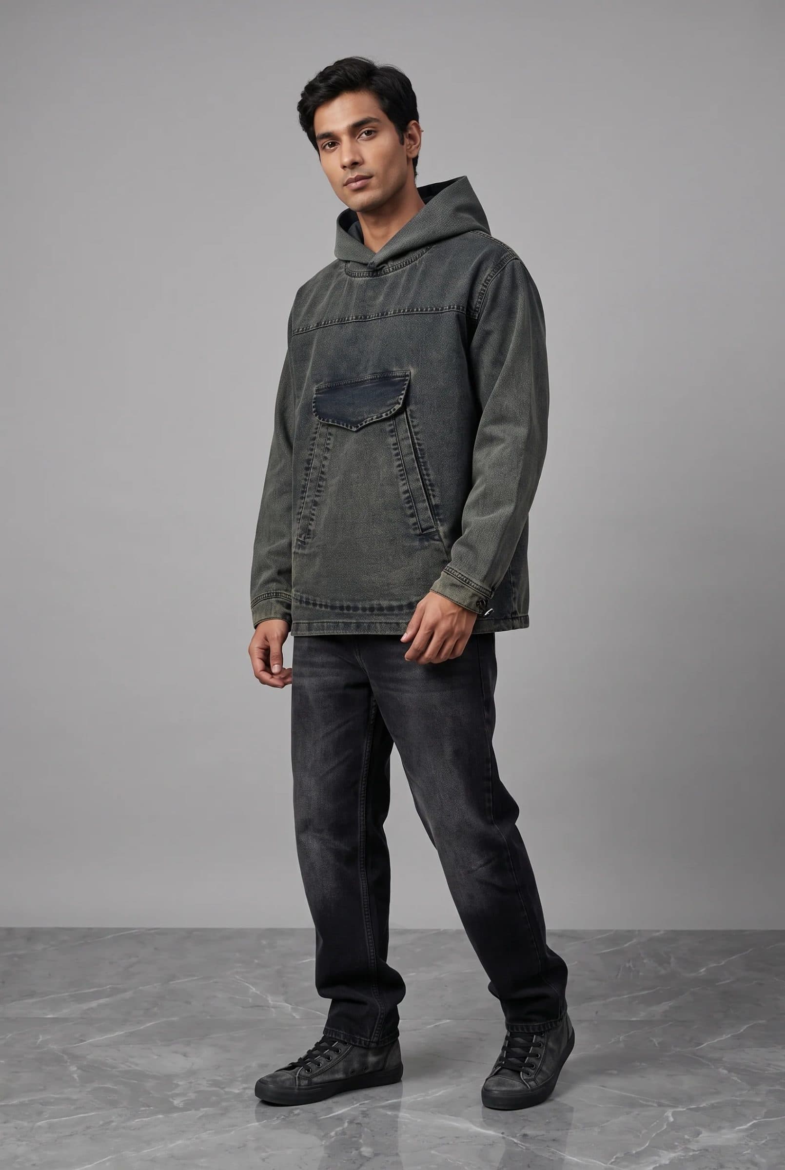 ACID WASH DENIM MEN'S HOODIE image 6