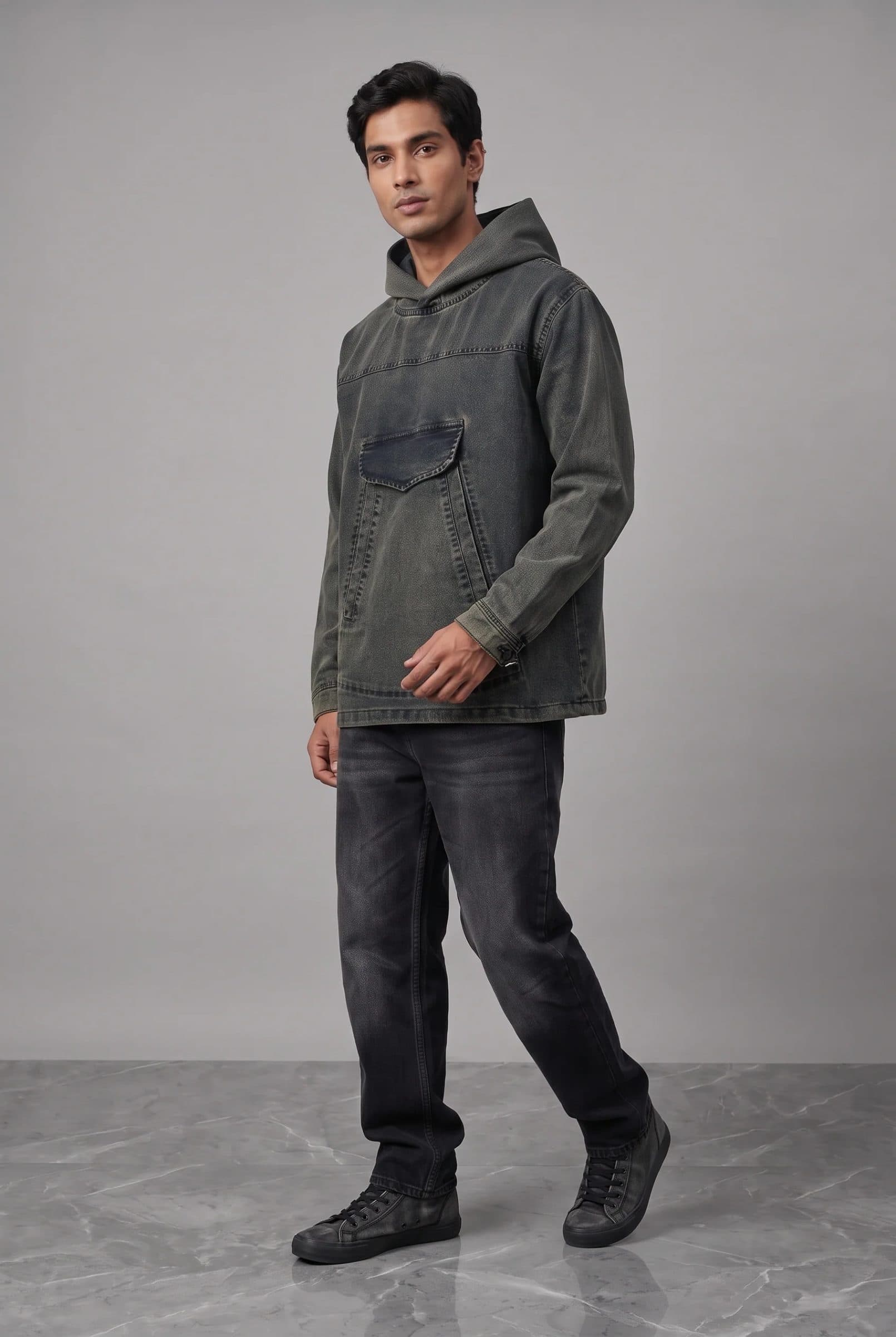 ACID WASH DENIM MEN'S HOODIE image 9