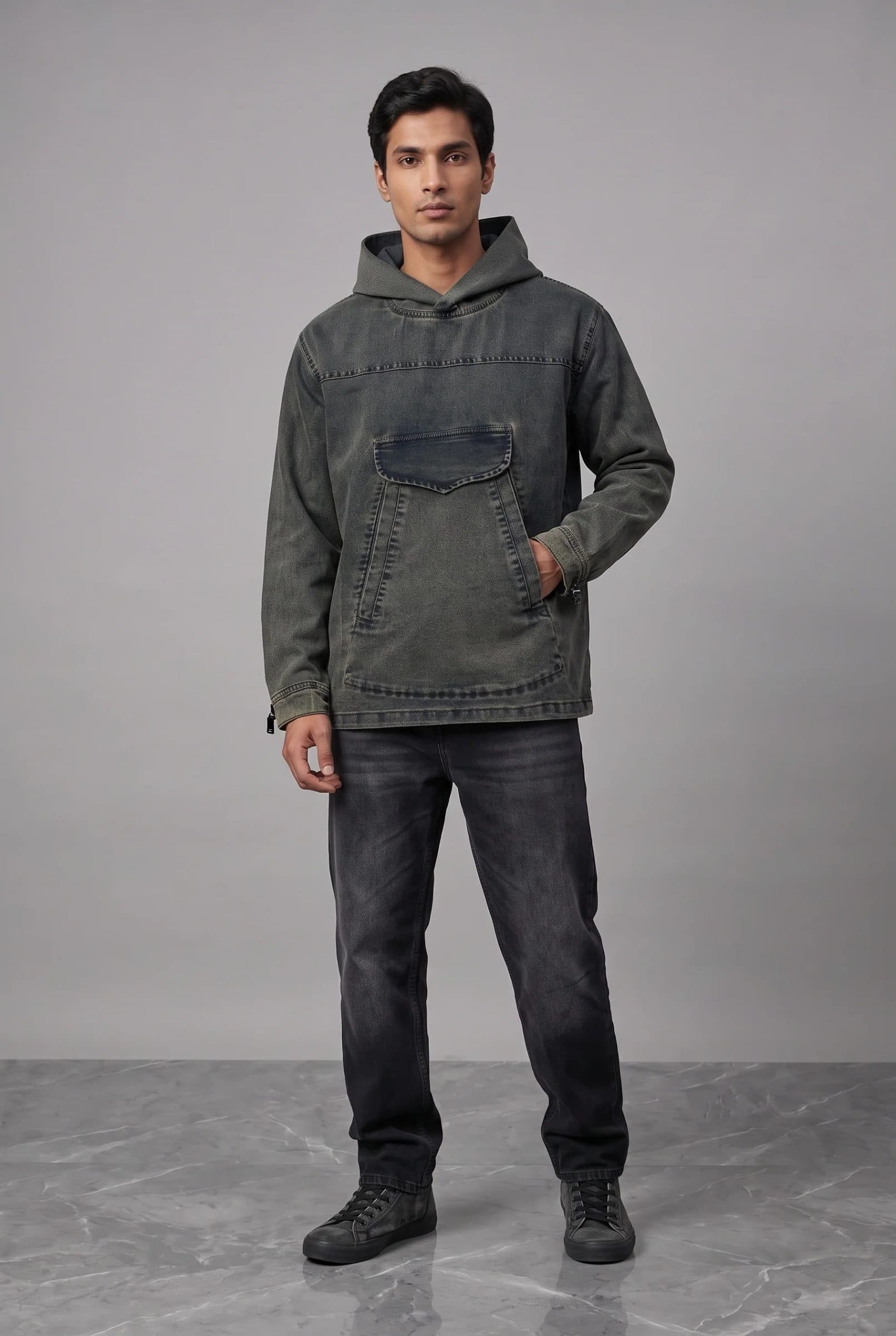 ACID WASH DENIM MEN'S HOODIE image 4