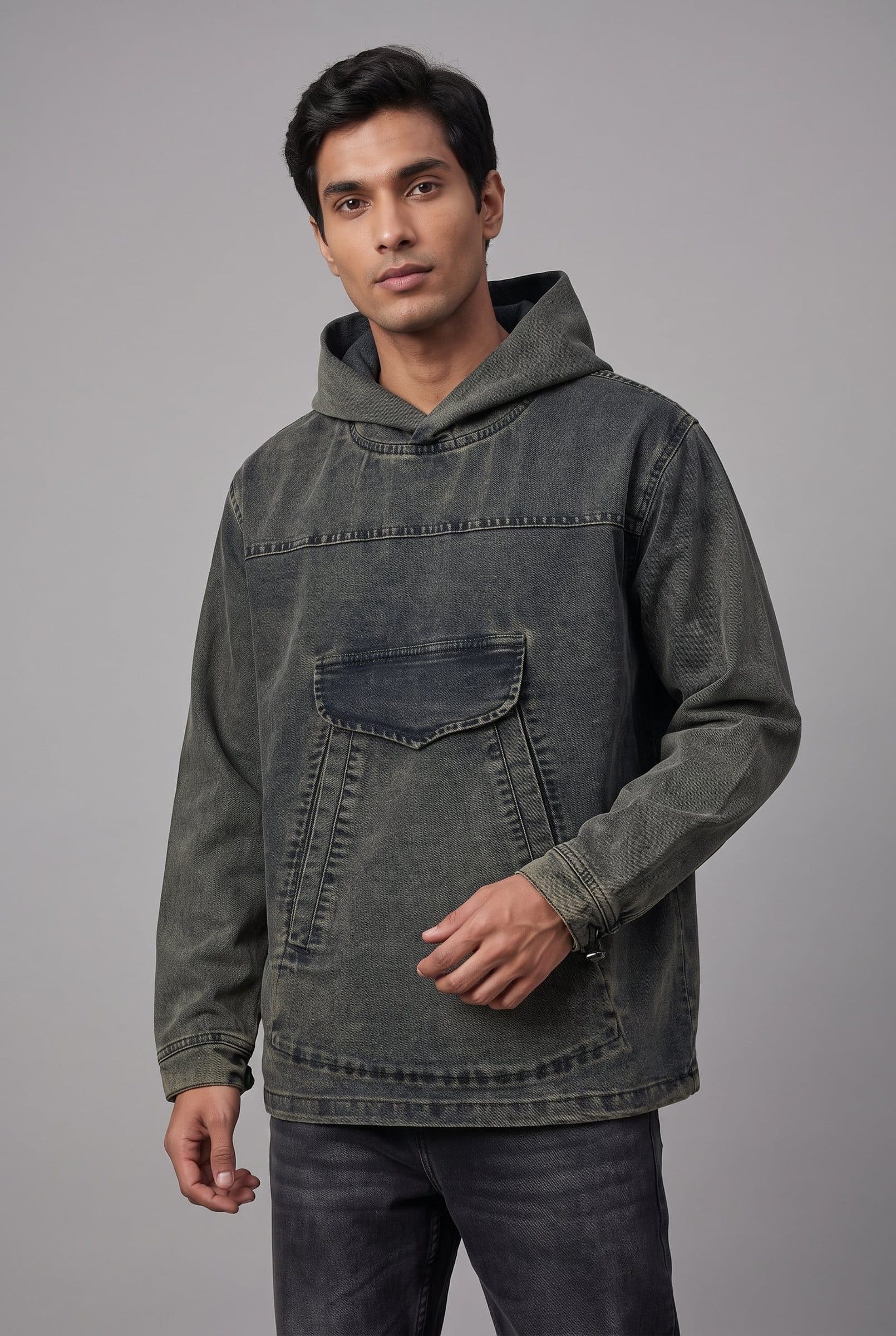 ACID WASH DENIM MEN'S HOODIE image 3