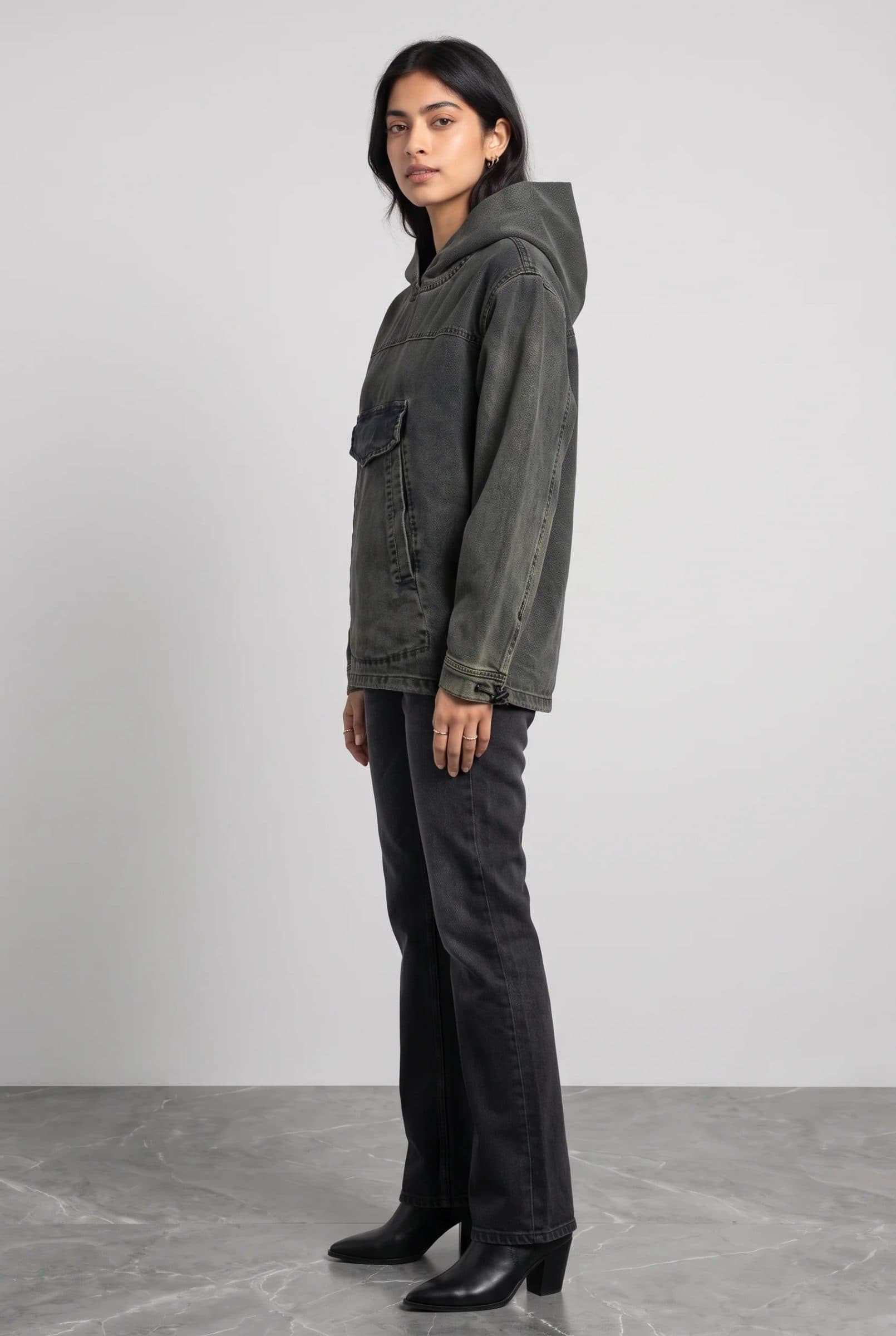 ACID WASH DENIM WOMEN'S HOODIE image 7