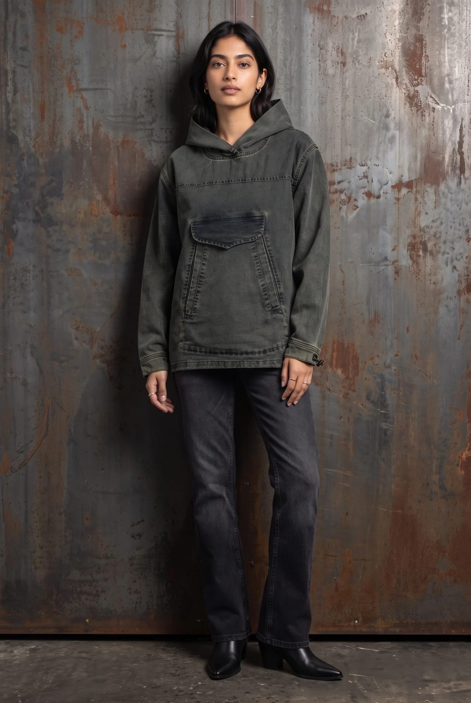 ACID WASH DENIM WOMEN'S HOODIE image 9