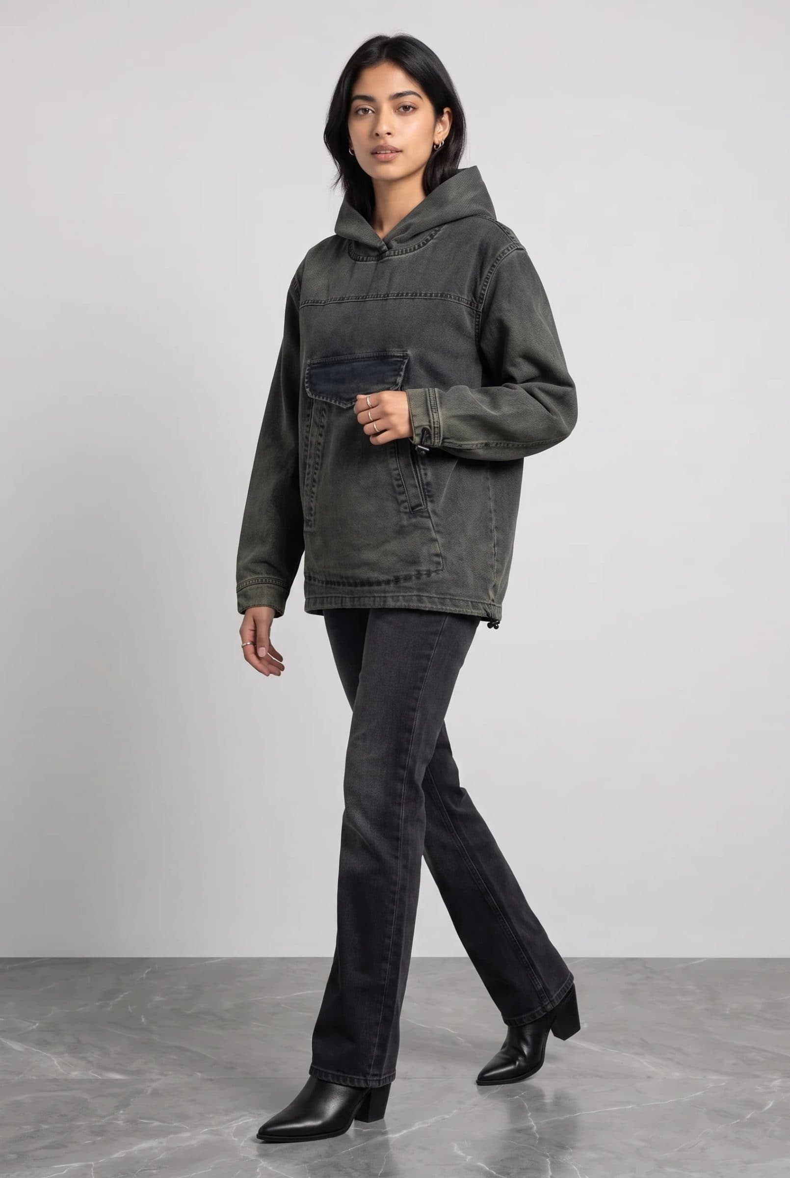 ACID WASH DENIM WOMEN'S HOODIE image 8